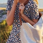 Boden Pippa Geo Floral Print Stretch Cotton Shift Dress Blush & Navy Blue Sz 10 Photo 0