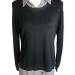 Adrianna Papell Black Striped Scoop Neck Twofer Pullover Sweater Photo 0