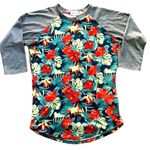 LuLaRoe Tropical Baseball Raglan T Shirt XS Grey Floral 3/4 Sleeves Round Neck Photo 0