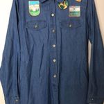 K/lab  patched long sleeve button down denim romper size large Photo 4