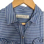 Abercrombie & Fitch Abercrombie Fitch Dress Womens XS Sleeveless Striped Ruffle Henley Western Blue Photo 2