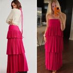 Free People NEW convertible Pink Ruffled Tiered Knit Maxi Skirt BarbieCore, M Photo 1