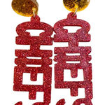 Chiefs Earrings Red Glitter Acrylic Gold Stud‎ Celebrate Party Kansas City New Photo 0