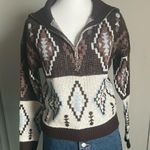 By Design Miranda Quarter Zip Southwestern Print Wide Ribbed Collar Sweater Brown Photo 9