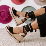 Soda Black Lace Up Wedge Photo 5