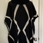 Say What? NWOT Say What Women’s black tan geometric line turtleneck‎ poncho sweater 1 size Photo 0