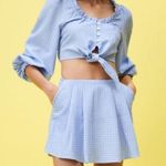 ZARA Gingham Pleated Skort Skirt in Sky Blue - S Photo 2