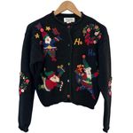 Vintage Thyme Santa Wreath Embroidered Button Christmas Sweater Size Medium Black Photo 1