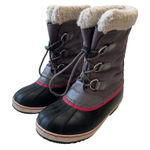 Sorel Waterproof Winter Snow Boots Faux Fur Trim Lace Up Gray Pink Women Size 5 Photo 0