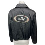 Nike Women's Black Silk Satin Button Down Embroidered Logo Bomber Jacket Top S Photo 1