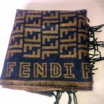 Fendi Navy Blue Tan Wool Silk Scarf with Decorative Tassels NWOT Photo 1