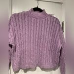 No Comment NWT  Size L Purple Lilac Cotton Cable Knit Mock Neck Cropped Sweater Photo 2