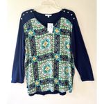 Dress Barn Ava James Sz S V Neck Floral Print Blue Pullover Stretch Blouse Top Photo 5