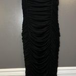 Club L London Dress Womens 10 Black Ruched Bodycon Midi Spaghetti Strap Made UK Photo 0