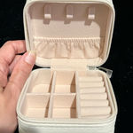 Travel Jewelry Organizer Case White Faux Leather Compact Storage with Ring Slots Photo 0