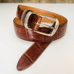 Boho Silver Buckle Leather Croc Western Aztec Belt Brown Photo 0