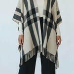 Banana Republic  Plaid Cashmere Blend Poncho Cream Black Womens Fall Winter Photo 0