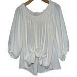 Ariella  Women’s S White Swiss Dot Tie Front Off the Shoulder Balloon Sleeve Top Photo 0