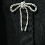 EXPRESS Women V-Neck Rhinestone Embellished Bow Cardigan Black Large Puff Sleeve Photo 9