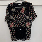Amanda Smith ‎ Size Small Black Floral Vintage Short Sleeve Women's Tops Photo 0