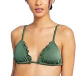 Xhilaration NWT Shiny Ribbed Ruffle Triangle Bikini Top in Moss Green Photo 0