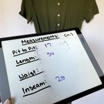 olive green button front drawstring waist jumpsuit pockets women's size small Photo 5