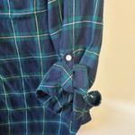Tommy Hilfiger Womens Button Down Shirt Top Blue Green Plaid Roll Up Sleeve L Photo 2