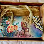Anuschka  Hand Painted Leather Butterfly Handbag Photo 2