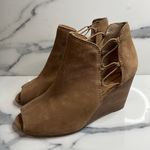 Lucky Brand  | Women's Brown Leather Peeptoe Reevas Wedge Booties Sz 8.5 Photo 2