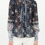 Ulla Johnson NWT Antoine Floral 100% Silk Sheer Ruffle Neck Tie Blouse Size 2 Photo 0