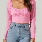 ASTR The Label Pink Sweetheart Small Crop Top Long Lantern Sleeve Shirred Bodice Photo 0