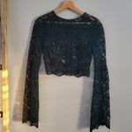 Tobi Kiley Cropped Bell Sleeve Zip Back Lace Top Black S Photo 0