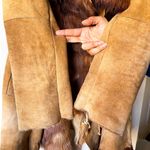 Via Veneto Boho Shearling Coat Spanish Lamb Vintage Fur Trim Tan Small GUC Photo 2