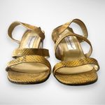 Etienne Aigner Charm Gold Tan Leather Snakeskin Embossed Wedge Sandals 9.5 | EUC Photo 1
