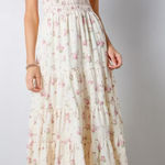 Floral Ditsy Maxi Puff Sleeve Smocked Bodice Dress White Size M Photo 0