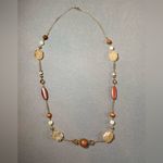 Mixed Media Necklace wood, stone, pearl 20” Long Brown Photo 1