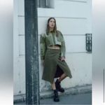 ZARA ‎ Asymmetrical Zipper Khaki Midi Skirt Womens Size XS Photo 2