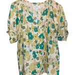 Birds of Paradise By Trovata Birds of Paradis V-neck Balloon Short Sleeve Floral Button Front Blou Photo 0