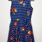 Maison Jules  Striped Blue Floral Sleeveless A Line Women's Dress Size Medium Photo 0
