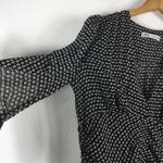 ZARA  Black Dot Draped Ruched Puff Long Sleeve Mini Dress Large Photo 10