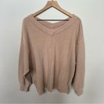 Aerie  Tan Beige Ribbed V-Neck Oversized Sweater Women’s Size XS Photo 1