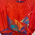 Vintage 70s 80s Red Flutter batwing Sleeve blouse geometric print party dress Size XL Photo 5