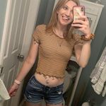 Heart & Hips brown, white stripped short sleeve cropped shirt M Photo 1