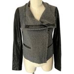 Vince  Boucle Lamb Leather Sleeve Moto Jacket Gray Black Womens XS Asymmetric Zip Photo 1
