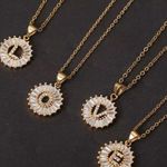 Gold Initial Crystal Sparkly Pendant Necklace A Photo 3