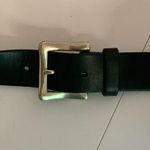 BLACK LEATHER BELT SILVER BUCKLE SOLID BRASS Photo 0