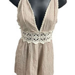 Sage  Women’s Romper Size Medium‎ Light Tan Crochet Waistband Straps Photo 0