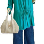 Venezia TEAL BEADED NECK DRAWSTRING WAIST V NECK TUNIC (4X) Photo 0