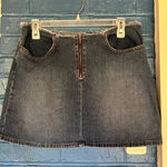 Candie's  Denim Mini Skirt Frayed Hem Y2K Front Zip‎ Pockets Blue Photo 0