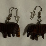 Vintage Zebra Dangle Earrings Hand Carved Painted Wooden African Handmade Brown Photo 0